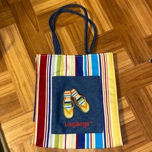 Longaberger Sunny Day Embroidered Tote Bag in Summer Stripe Pattern w/Flip Flops